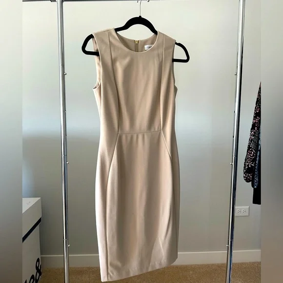 cream calvin klein dress Calvin Klein Taupe Cream Sheath Dress 10
